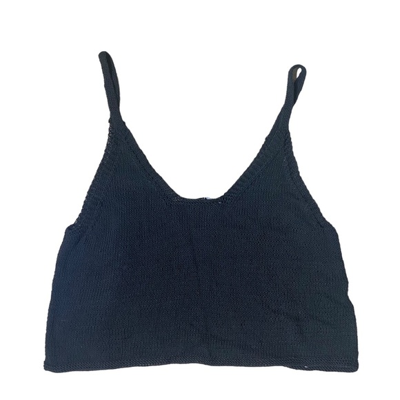 NWT URSA Textiles Tita Cotton Cord Handmade Crochet Knit Black Crop Tank Women L - Picture 3 of 3